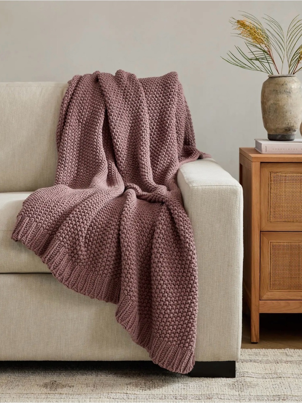 Quince Chunky Knit Throw Blanket - Fig